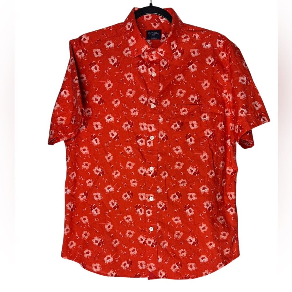 UNTUCKit Coolidge Button Up Shirt Medium Red Orange Floral Cotton Casual Summer
